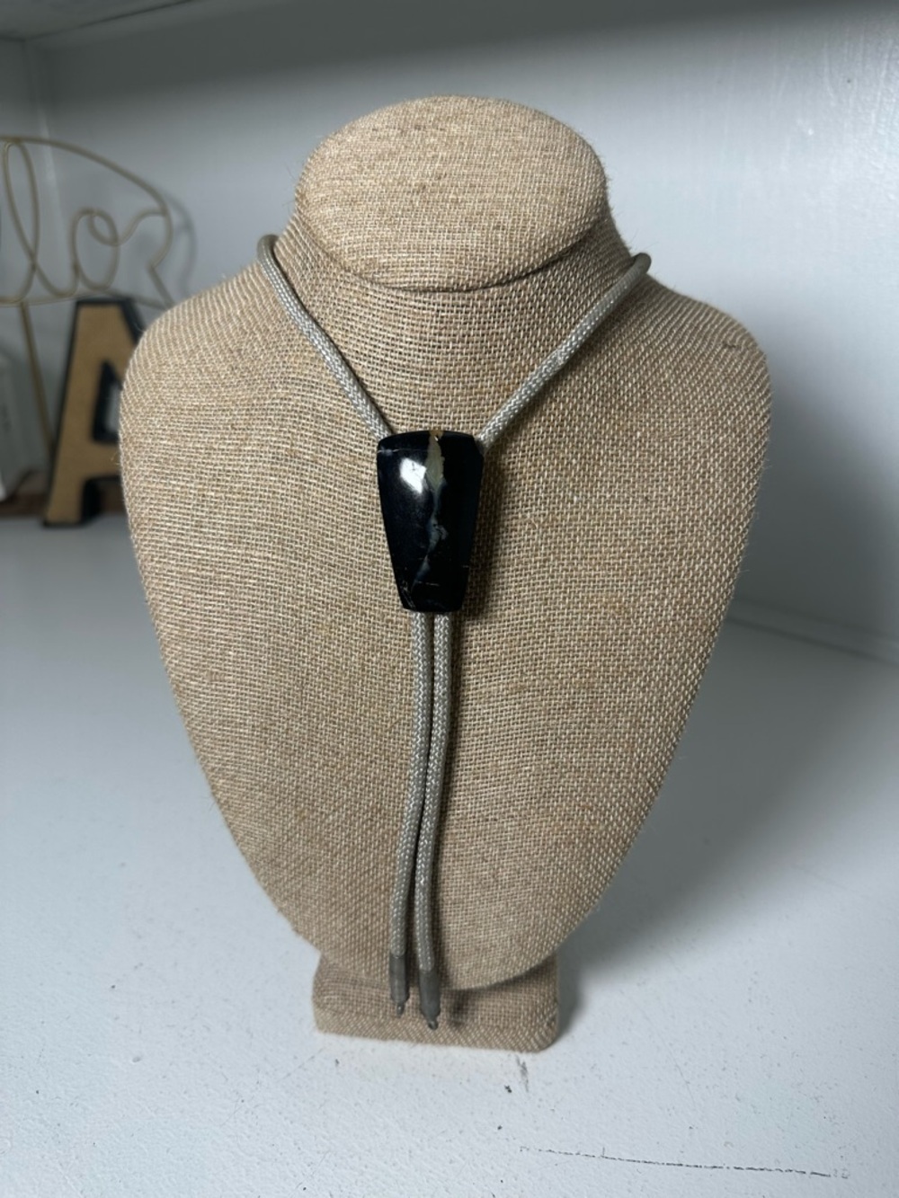 Vintage Black Bolo Tie Western Necklace Cowboy Rodeo Southwestern Statement